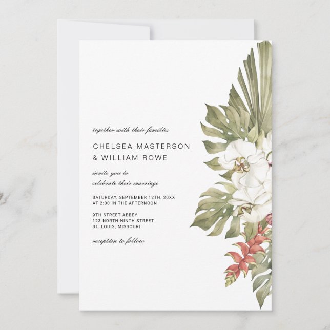 Invitation Mariage floral de l'orchidée tropicale (Devant)