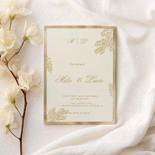 Invitation Mariage floral de luxe feuille de glitter or ivoir