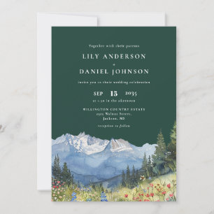 Invitation Mariage Floral de Montagne Vert Émeraude