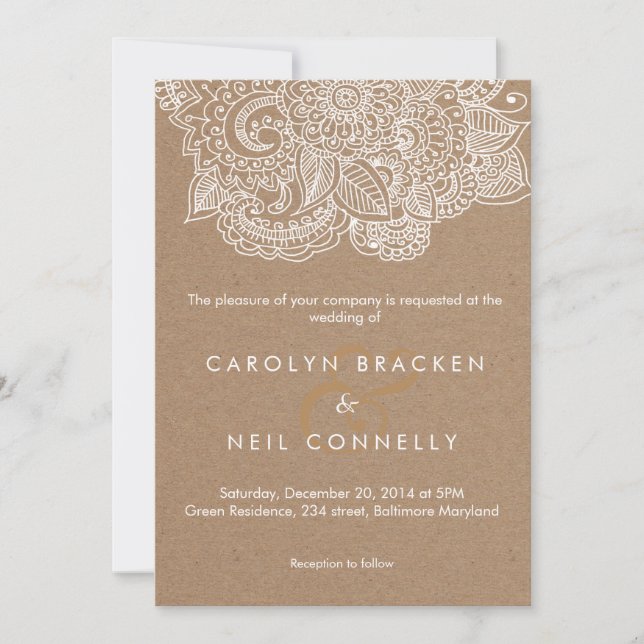 Invitation Mariage floral de motif blanc Brown rustique de (Devant)