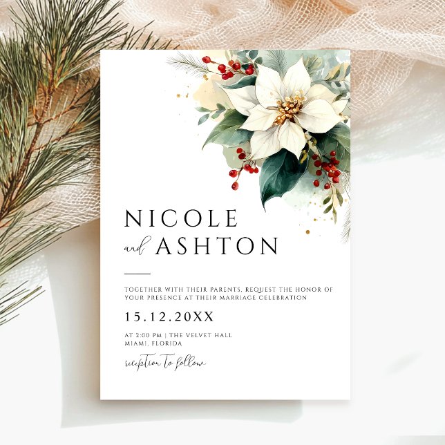 Invitation Mariage floral de Noël moderne (Créateur téléchargé)