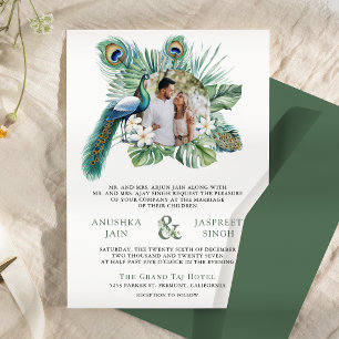 Invitation Mariage Floral de Paon Indien Tropical Photo