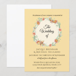 Invitation Mariage floral de papillon jaune et à la menthe