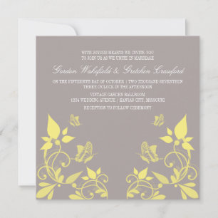 Invitation Mariage floral de papillon jaune Inviter