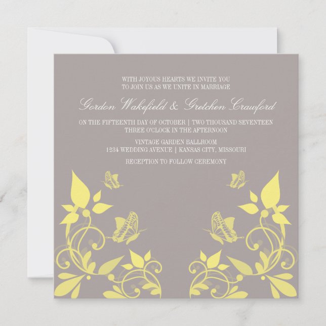 Invitation Mariage floral de papillon jaune Inviter (Devant)
