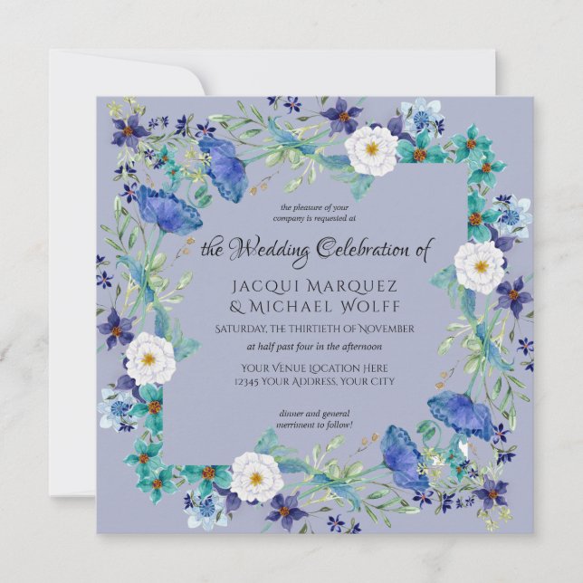 Invitation Mariage floral de pavot à eau violet de lavande (Devant)