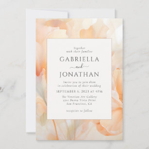 Invitation Mariage floral de pêche à l'aquarelle moderne