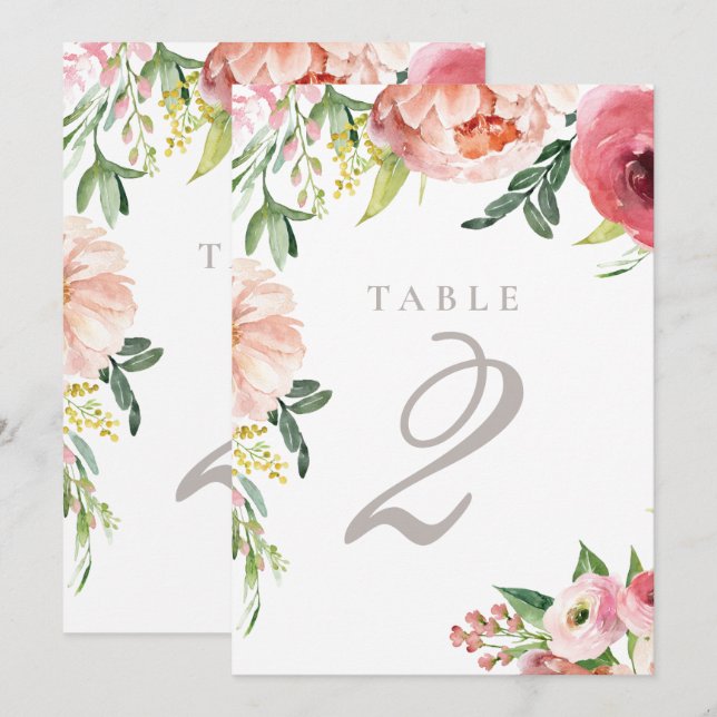 Invitation Mariage floral de pivoine rose vierge Numéro de ta (Devant / Derrière)