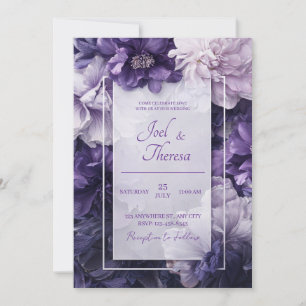 Invitation Mariage Floral de Pivoine Violette Pourpre Royale 
