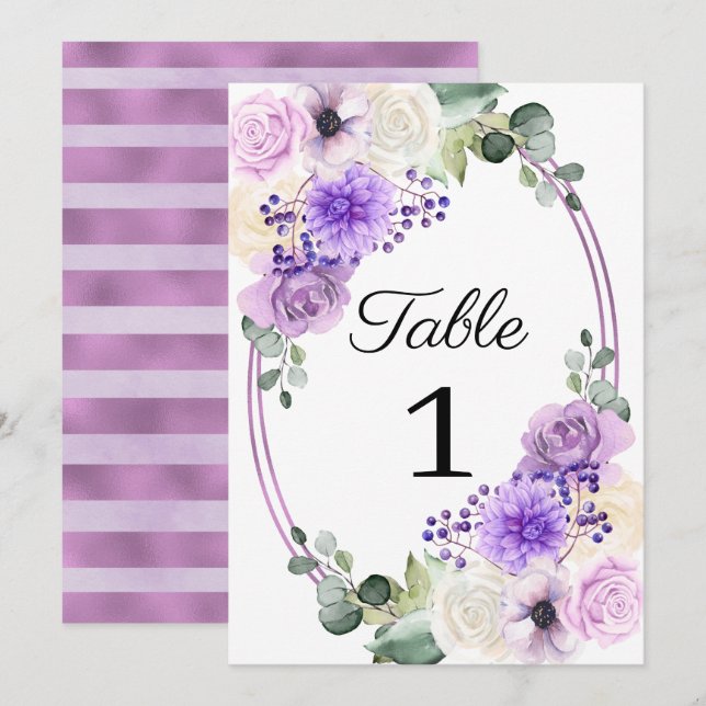 Invitation Mariage floral de printemps pourpre Numéro de tabl (Devant / Derrière)