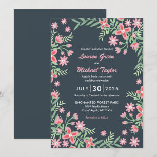 Invitation Mariage floral de printemps rose gris
