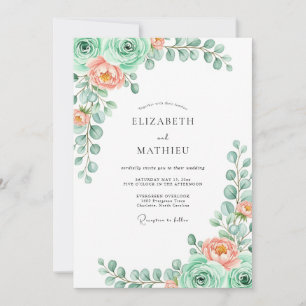 Invitation Mariage Floral de Printemps Vert Menthe