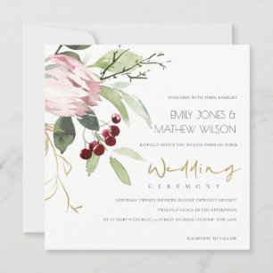 INVITATION MARIAGE FLORAL DE PROTÉA BURGUNDÉ ROSE BLANC BLANC