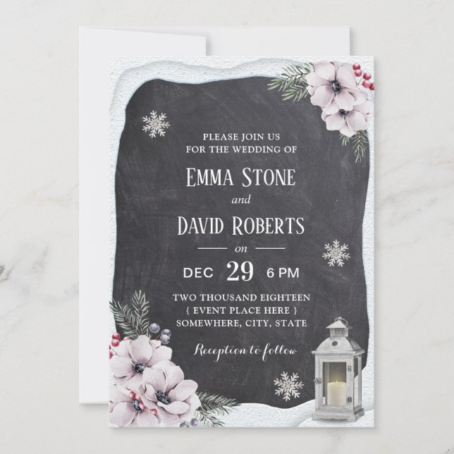Invitation Mariage floral de tableau de lanterne d'hiver (Devant)