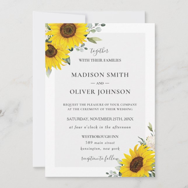 Invitation Mariage floral de tournesol jaune chic (Devant)
