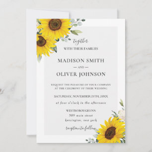 Invitation Mariage floral de tournesol jaune chic