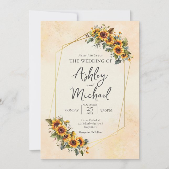 Invitation Mariage floral de tournesol moderne élégant (Devant)