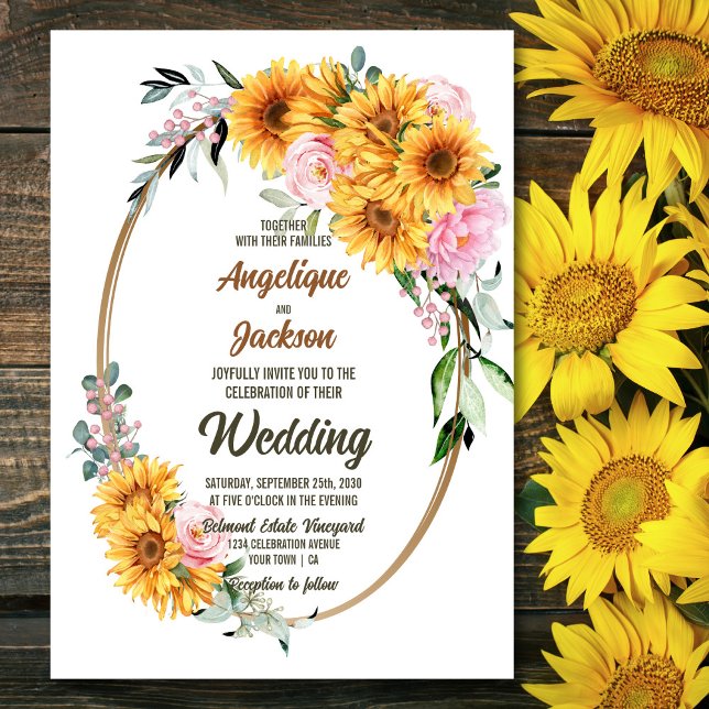 Invitation Mariage floral de tournesol rustique (Créateur téléchargé)