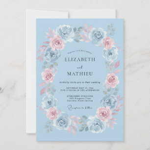 Invitation Mariage Floral Délicat Bleu Clair