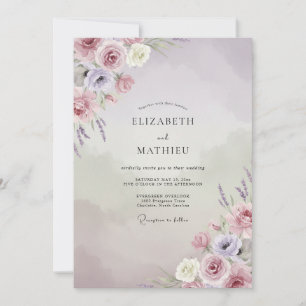 Invitation Mariage Floral Délicat Mauve
