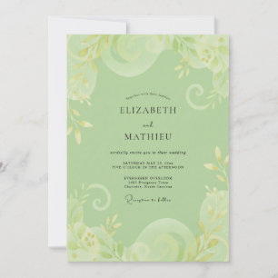Invitation Mariage Floral Délicat Vert Pistache