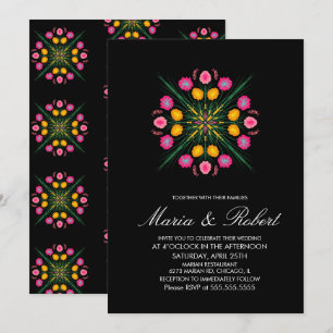 Invitation Mariage Floral Dessiné à la Main Noir Rose Mexicai