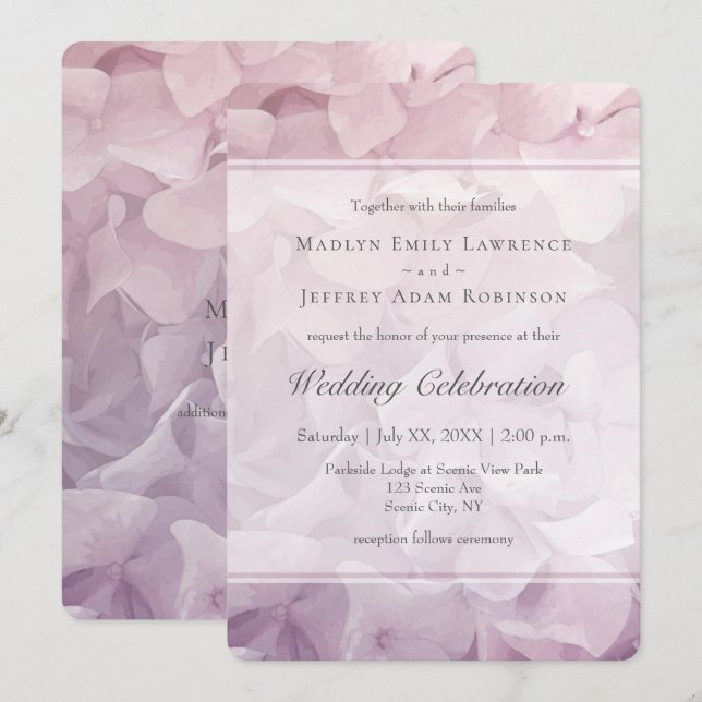 Invitation Mariage floral d'été rose pâle Hydrangea (Devant / Derrière)