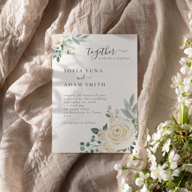Invitation Mariage floral d'hiver blanc crémeux (Créateur téléchargé)