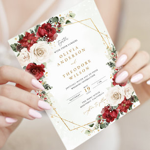 Invitation Mariage Floral d'Hiver en Bourgogne et Or