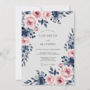 Invitation Mariage Floral Divin Bleu Marine