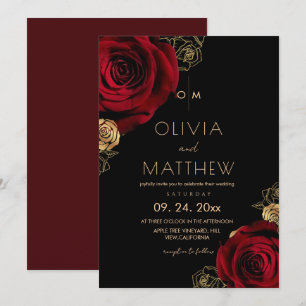 Invitation Mariage Floral Divin Rose Bourgogne Moderne