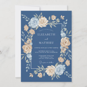 Invitation Mariage Floral Divine Bleu Poussiéreux