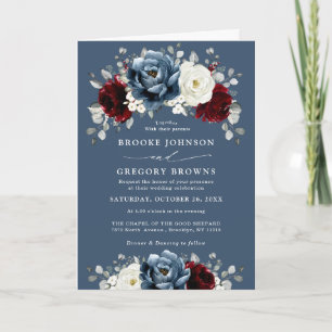 Invitation Mariage Floral d'ivoire blanc bleu ardoise en