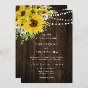 Invitation Mariage floral d'ivoire de tournesol rustique