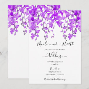 Invitation Mariage floral d'orchidée aquarelle violette 