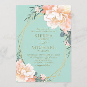 Invitation Mariage floral doré à la crème verte à la menthe