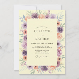 Invitation Mariage Floral Douce Lavande Pêche