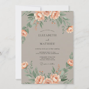 Invitation Mariage Floral Douce Pêche