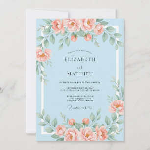 Invitation Mariage Floral Douceur Bleu Corail