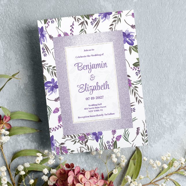 Invitation Mariage floral doux lavande rose violet vert (Soft lavender pink purple green floral Wedding )