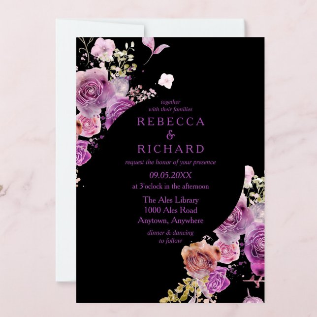 Invitation Mariage floral dramatique et violet (Créateur téléchargé)