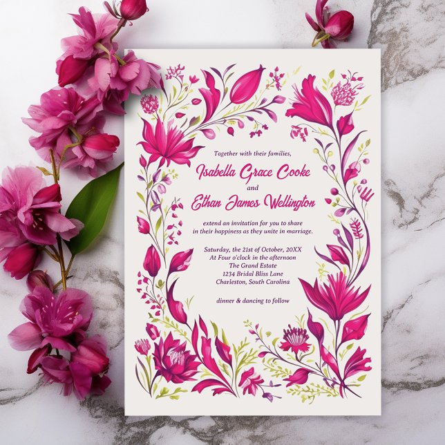 Invitation Mariage floral du jardin magenta de printemps (Créateur téléchargé)
