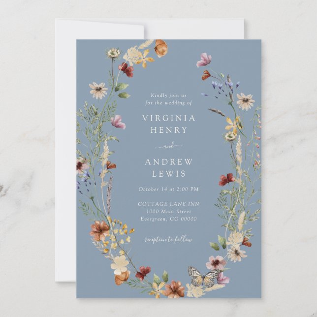 Invitation Mariage floral Dusty Blue Boho (Devant)