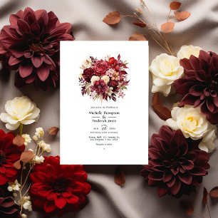 Invitation Mariage floral écarlate, brun foncé et bordeaux pr