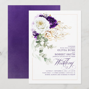 Invitation Mariage floral Eggplant Purple Royal Chic Boho