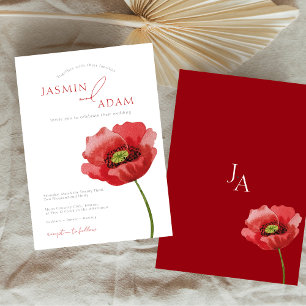 Invitation Mariage Floral Élégant au Coquelicot Rouge Crème