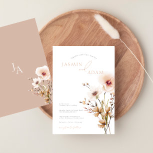 Invitation Mariage Floral Élégant aux Fleurs Sauvages Rose Pâ