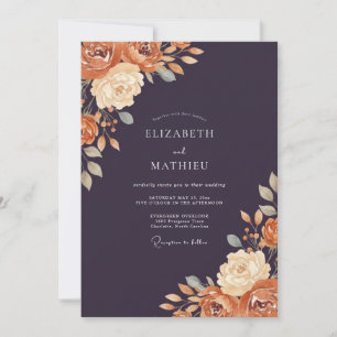 Invitation Mariage Floral Élégant aux Tons de Prune