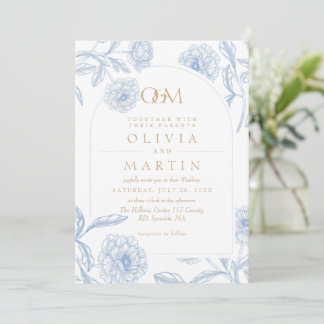 Invitation Mariage Floral Élégant Bleu