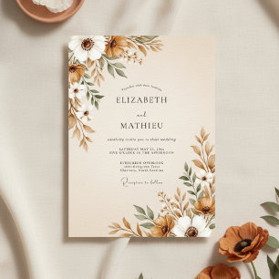 Invitation Mariage Floral Élégant Brun et Peintre